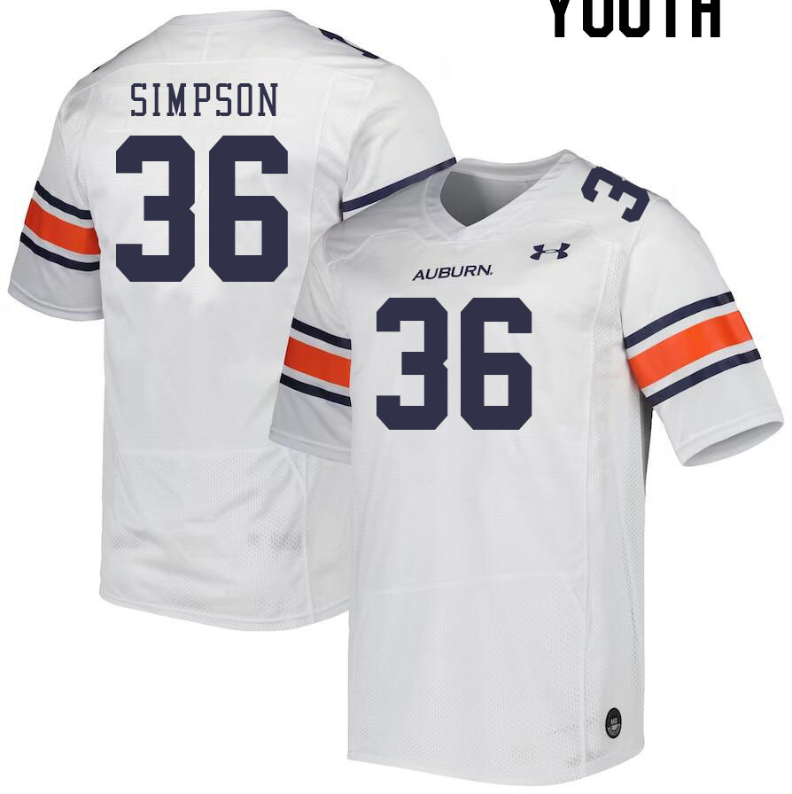 Youth Auburn Tigers #36 Jaylin Simpson White 2023 College Stitched Football Jersey